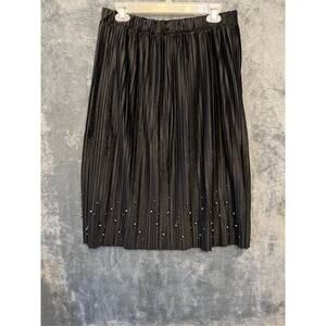 Metrowear Vintage pleated black midi skirt silver beaded bottom women’s sz L